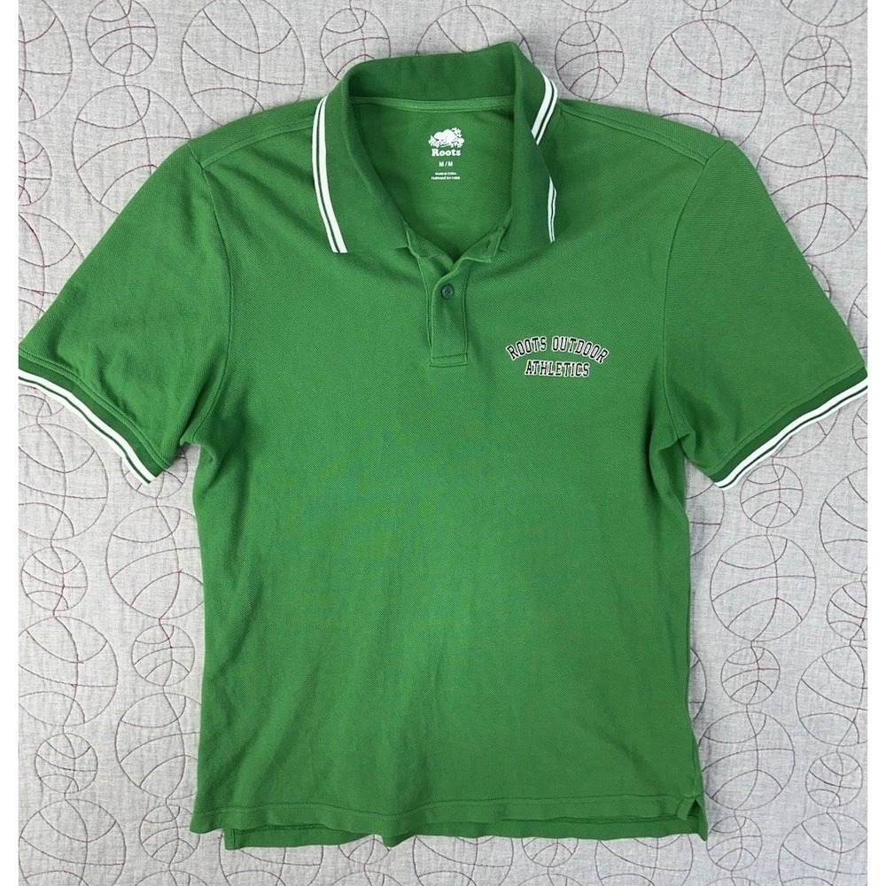 Roots Canada Outdoor Athletic Short Sleeve Heritage Green Polo Shirt Mens Medium